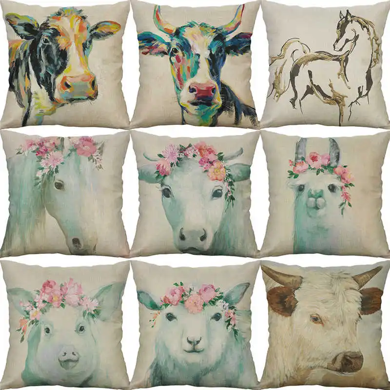 Декор 18 &quotовечья Печать Подушка с коровой чехол хлопок лен для подушки