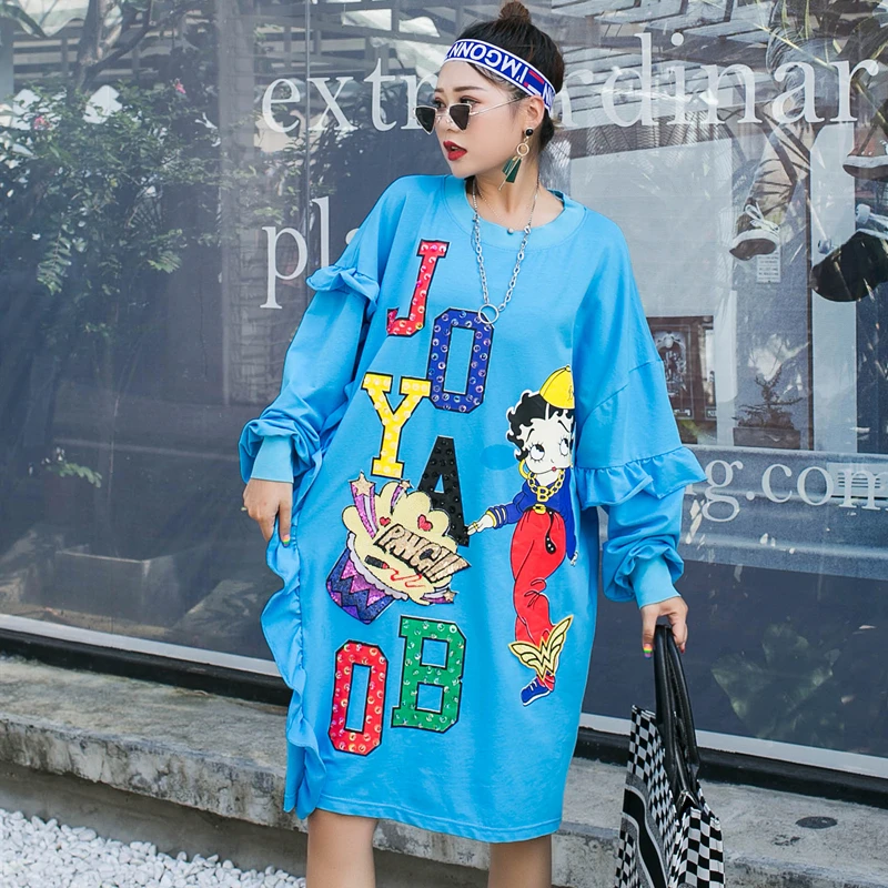 Женская футболка с длинным рукавом и мультяшным принтом блестками | одежда