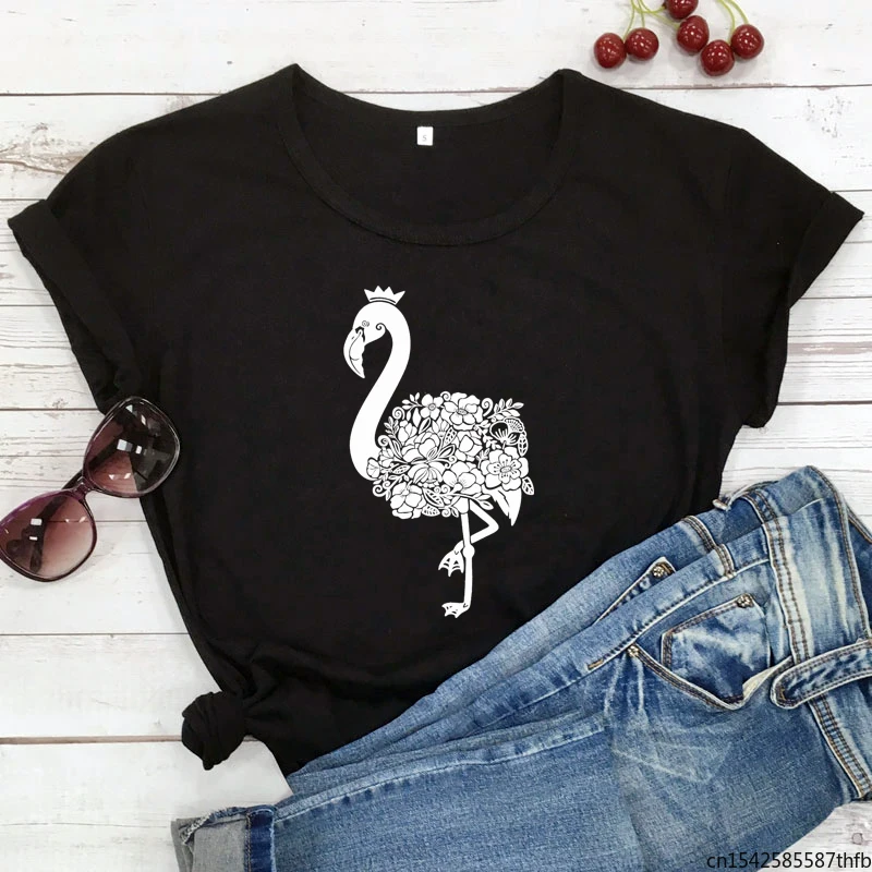 

Fashion Aesthetic Floral Flamingo T-shirt Women Graphic Tees Tops Trendy Summer Short Sleeve 90s Tumblr Hipster Tshirt