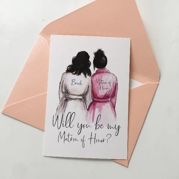 L Card 5 шт. индивидуальный любой язык будет вам моя подружка невесты подарок для невесты пригласите открытку приглашения на свадьбу с конвертом - Цвет: L Card