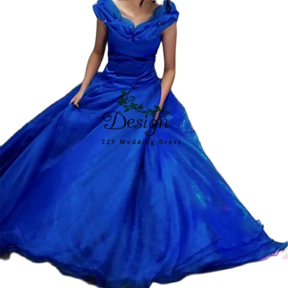 

Платье для выпускного вечера из синего тюля с V-образным вырезом и жемчугом, 15 лет