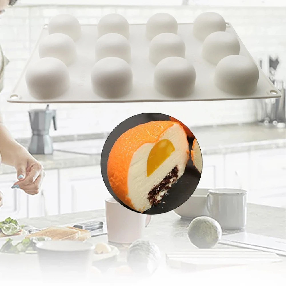 

12 Cavity Orange Fruit Mousse Cake Baking Molds Non-stick Silicone Chocolate Kitchen Baking Mould