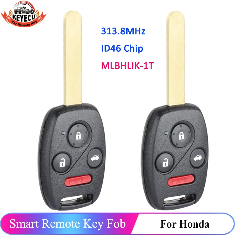 

KEYECU 313.8MHz MLBHLIK-1T Remote Key Fob for Honda CR-V Accord 2008 2009 2010 2011 2012 ID46 Chip 3 4 Button Car Key Fob HON66