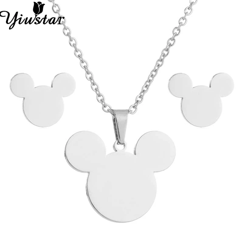 Yiustar Романтический Микки маленькие Сережки для женщин, девушек, детей мультфильм подвеска мышь Ожерелье Ювелирные наборы повседневное животное Bijoux