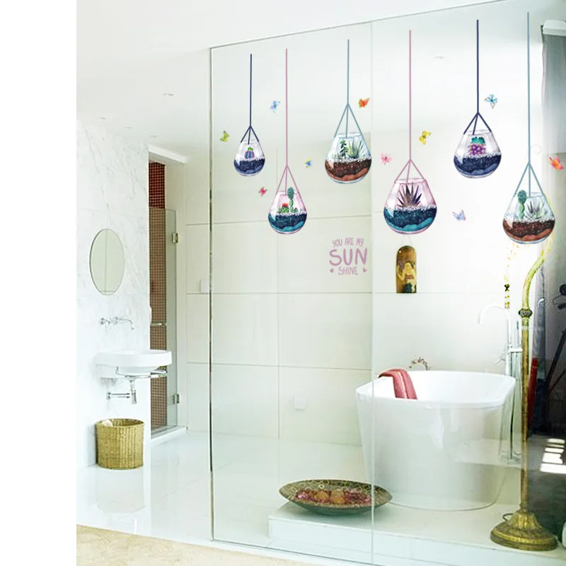 Цветочный горшок с каплями настенный стикер кактус тропические растения