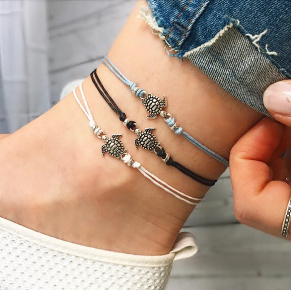 

Summer Beach Turtle Shaped Charm Rope String Anklets For Women Ankle Bracelet Woman Sandals On the Leg Chain Foot Jewelry