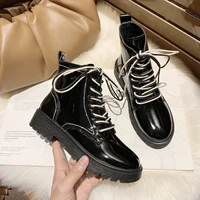 winter womens ankle boots black leather fashion autumn motorcycle non slip waterproof boots lace up martin boots botas de mujer