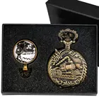 Часы мужские кварцевые карманные, Ретро Белый циферблат со светодиодсветильник кой в стиле стимпанк, карманные часы с нейтральным стилем, ожерелье, подарок 2 шт.компл.