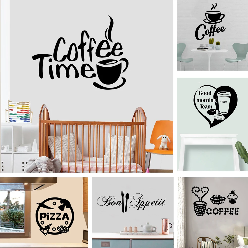 

Custom Kitchen Wall Sticker For Restaurant Decor Pizza Coffee Home Decoration Vinyl Waterproof Wall Art Murals Stickers