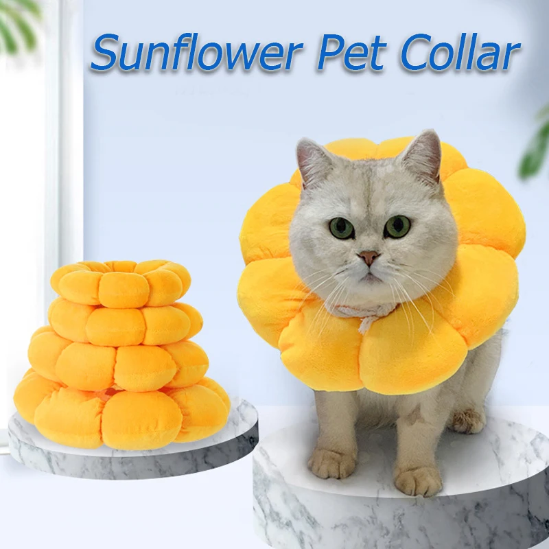 Cat Recovery Collar Anti-Lick Pet Anti-Bite Elizabethan Collar Sunflower Shaped Wound Healing Protection Pet Collar Good-looking prevent hinder pet dog cat cervical collar injured surgery wound training infection lick bite grab e collars recovery sleeve