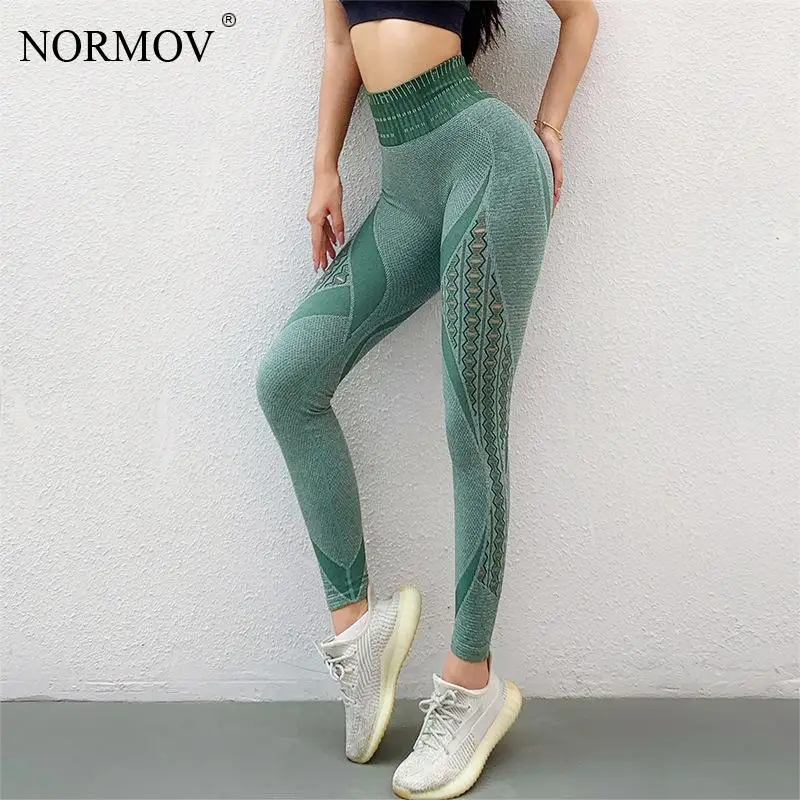 

NORMOV High Waist Legging Women Skinny High elasticity Breathable Slim Pants Female Quick dry Hollow Push Up Leggings Women
