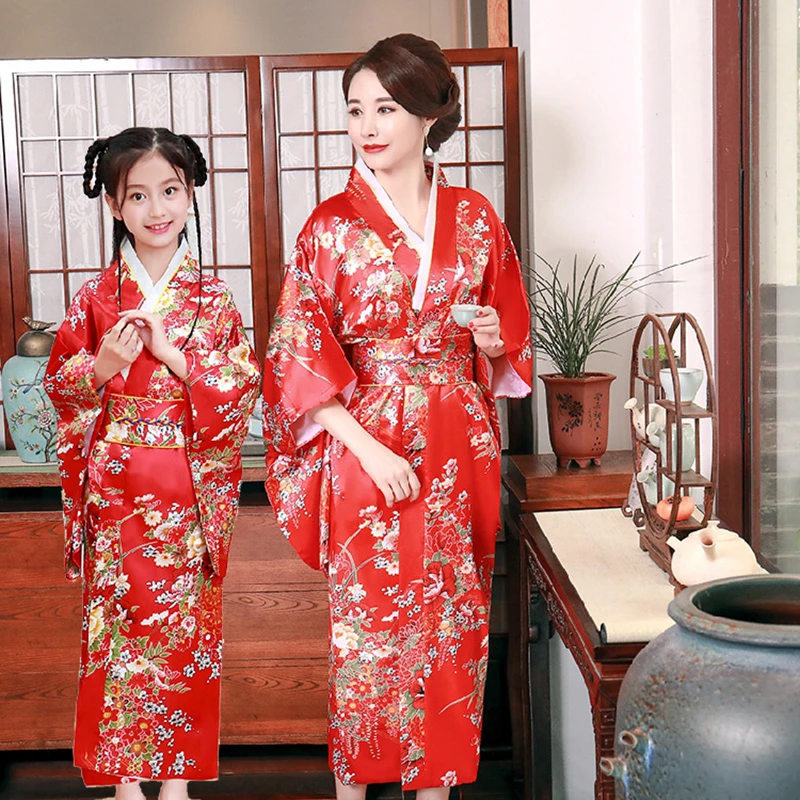 Японское кимоно для мамы и дочери с цветами вишни одежда родителей детей