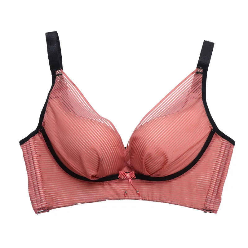 

Internet Celebrity Contrast Color Striped Non-Slip Hem Wireless Bra New Gathered Breast Holding Side Wing Bra Factory Direct Sal