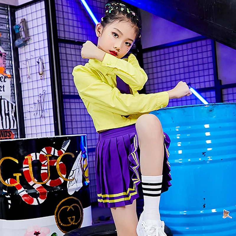 

2020 College Style Girls JK Uniform Jazz Dance Costume Long Sleeve Shirt Skirt Suit Kids Hiphop Clothes Cheerleader Costume
