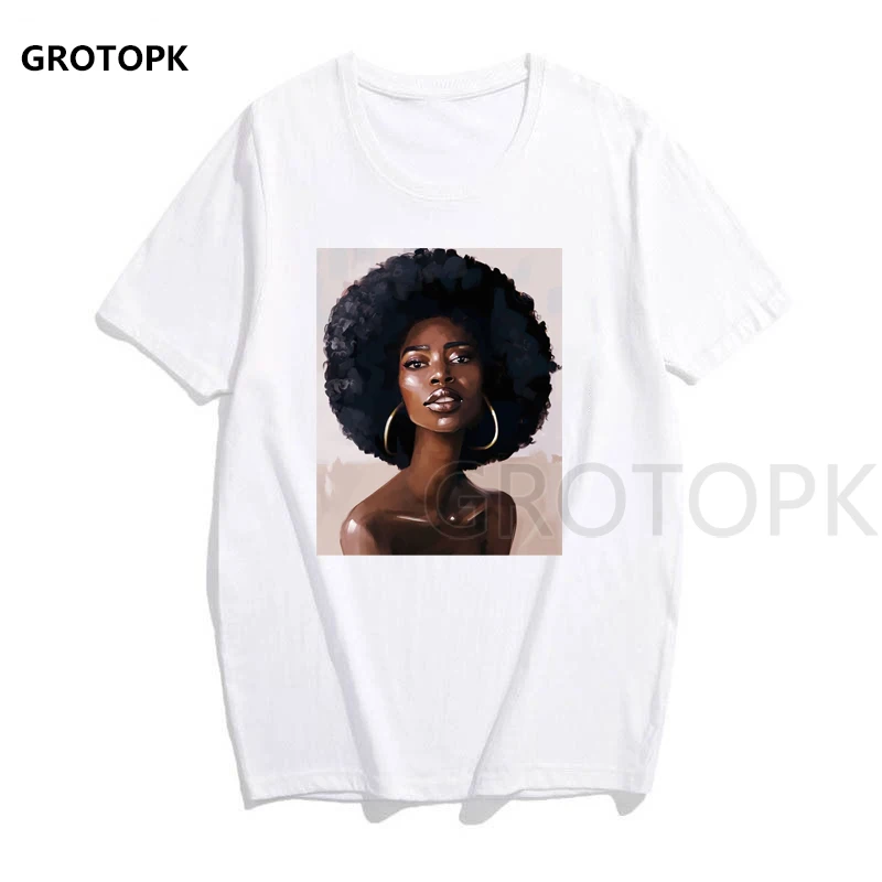 Melanin Poppin женская футболка с принтом, короткий рукав, уличная одежда, летняя женская одежда, Harajuku, топ, графическая футболка, белая футболка - Цвет: 517644