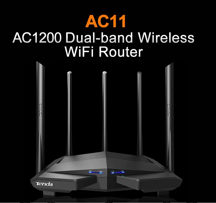 

Беспроводной Wi-Fi роутер Tenda AC11 Gigabit 1WAN 3LAN(GE) 5*6 дБи 2,4 ГГц и стандартная двухдиапазонная антенна Мбит/с питанием без коробки