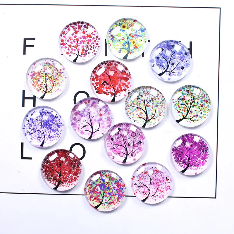 

100PCS DIY Jewelry Accessories Round Tree of Life Pattern Time Gem Glass Patch
