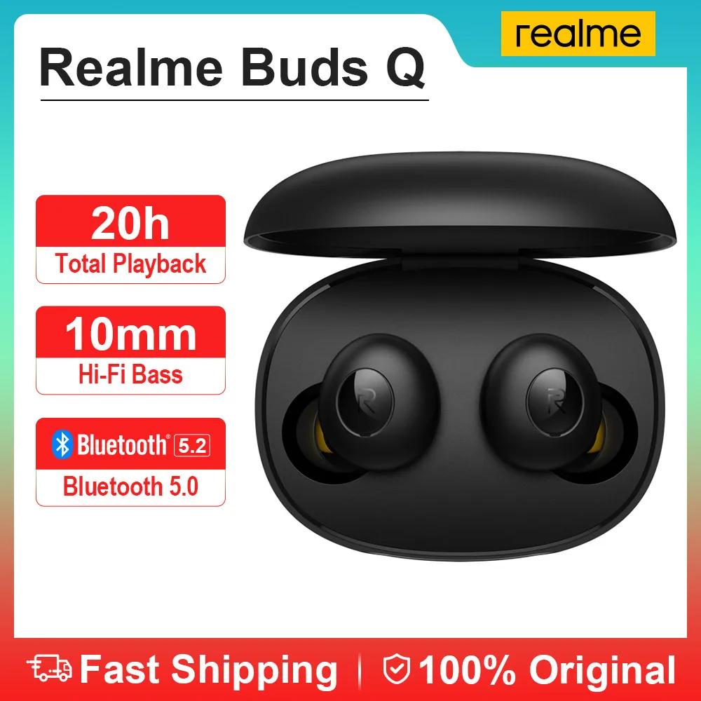 Realme бутоны Q наушники-вкладыши TWS с Ture Беспроводной Bluetooth наушники Ультра светильник 3,6g наушники smart Touch Управление Водонепроницаемый гарнитура с микрофоном - изображение