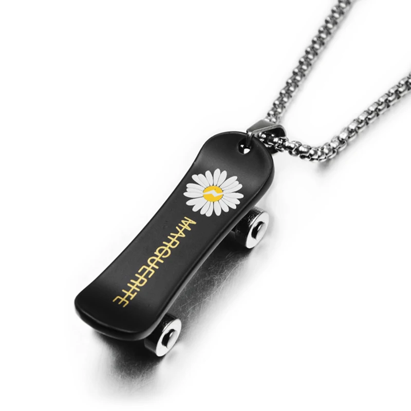 Черное ожерелье из нержавеющей стали Kpop колье с подсолнухом и надписью для