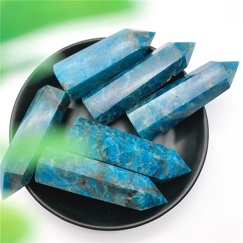 1 шт. высококачественный натуральный голубой Apatite Шестиугольная точка Crystal Tower