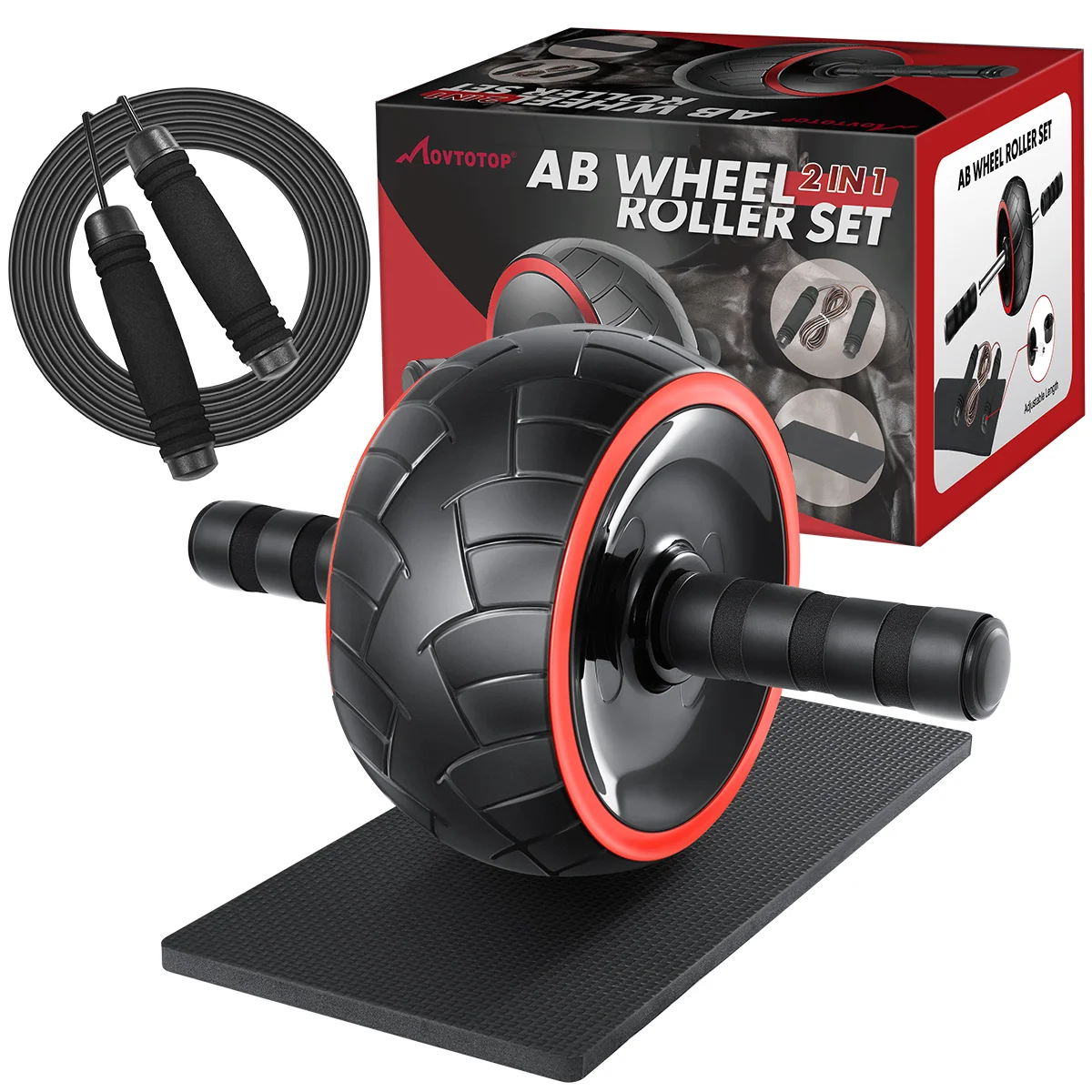 

MOVTOTOP Ab Wheel Roller Set Ab Roller & Jump Rope Set Noise Easy to Grip Abdominal Wheel with Jump Rope and Training Pad for