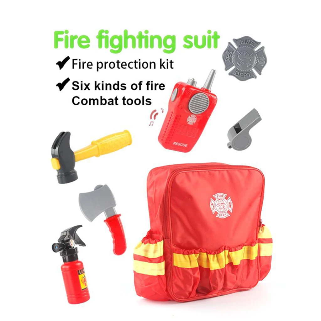 

7PCS Fireman Suit for Kids Halloween Dress Up with Backpack and Accessories
