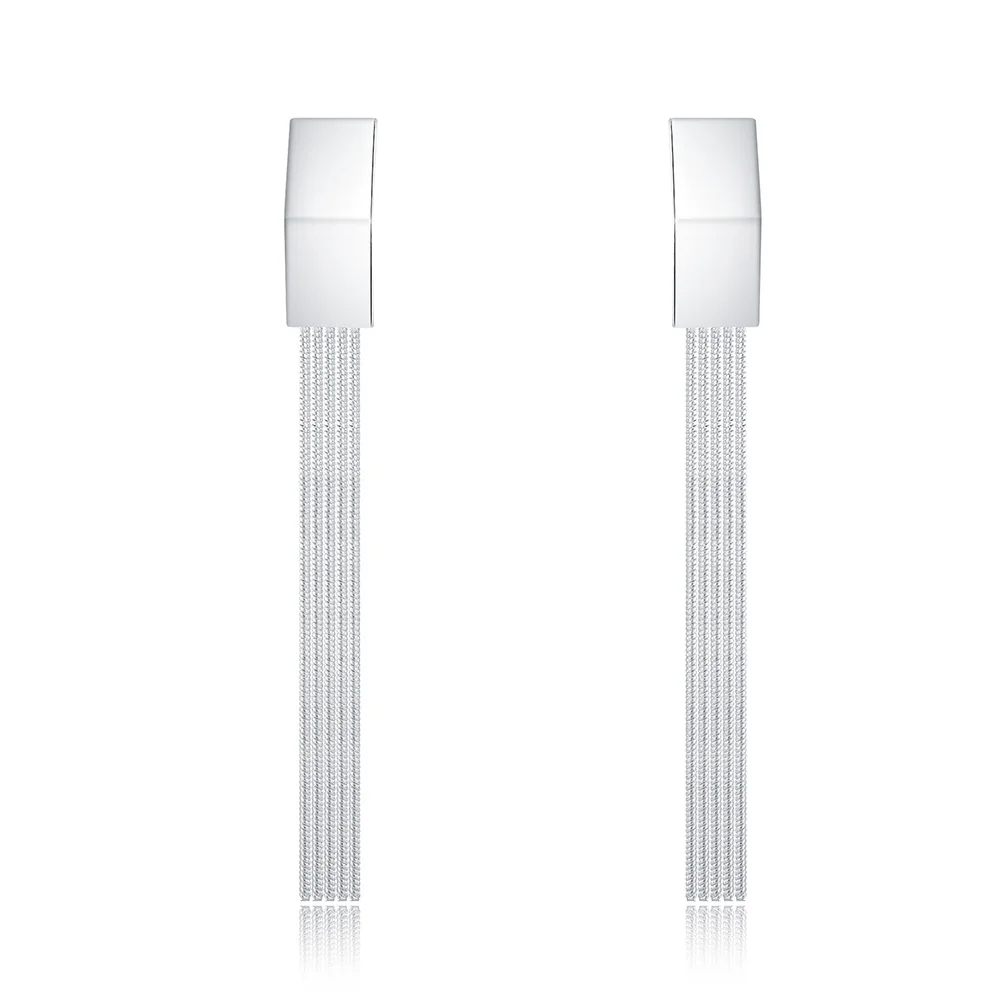 Женские серьги-гвоздики из серебра 925 пробы, прямоугольные, длинные, с кисточками