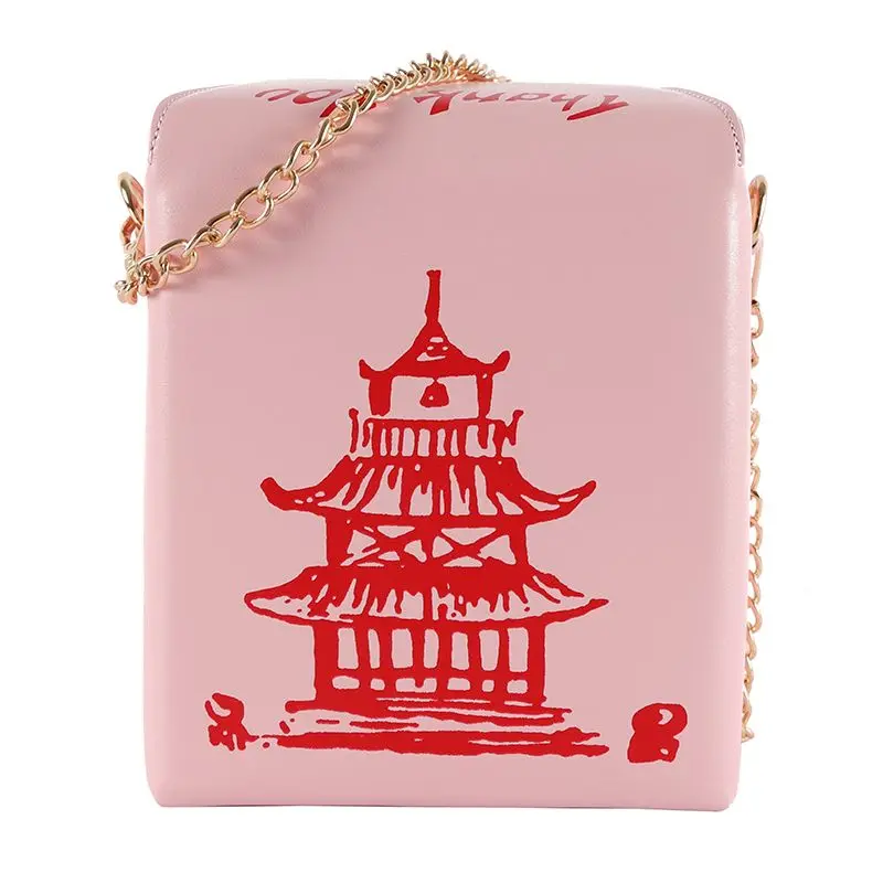 Китайская еда на вынос коробка с цветочным принтом и женская сумка из