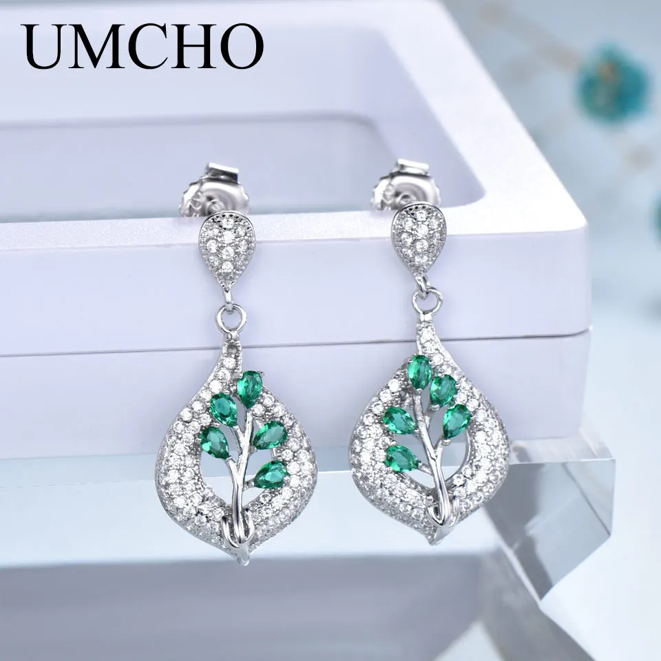 UMCHO Real 925 Висячие серьги из серебра пробы для женщин нано драгоценный камень