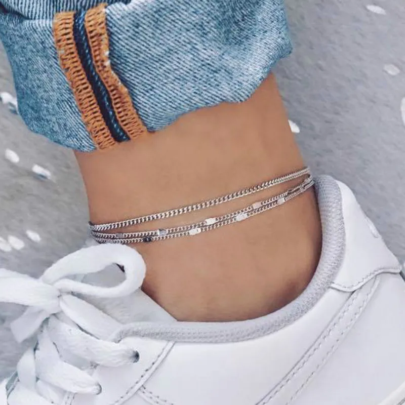 

3 Pcs/Set Simple Geometric Metal Ankle Chains Female Gold Silver Color Anklets for Women 2020 Summer Beach Foot Jewelry New