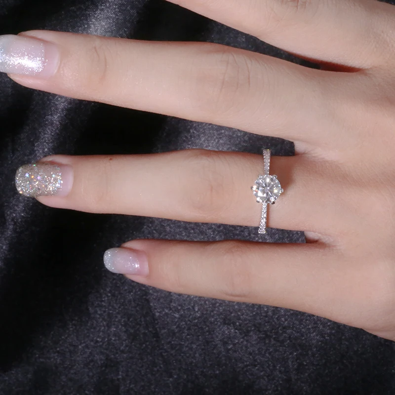 AEAW Лидер продаж круглый вырез 1.0ct moissanite кольцо 18 К Белое золото обручальные кольца для женщин