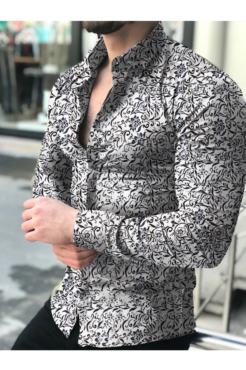 Camisa manga larga para hombre, Top 2021 Floral, blusa informal, camisas Hawaianas, ropa masculina