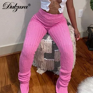 Dulzura вязаный полосатый неоновый джемпер свитер брюки женские с разрезом Высокая талия облегающая Сексуальная уличная одежда 2020 осень зима Брюки повседневные