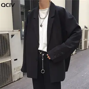 Men Solid Black Blazers Autumn Single Breasted Korean Chic Casual Oversize Mens Outwear Pockets Ins 