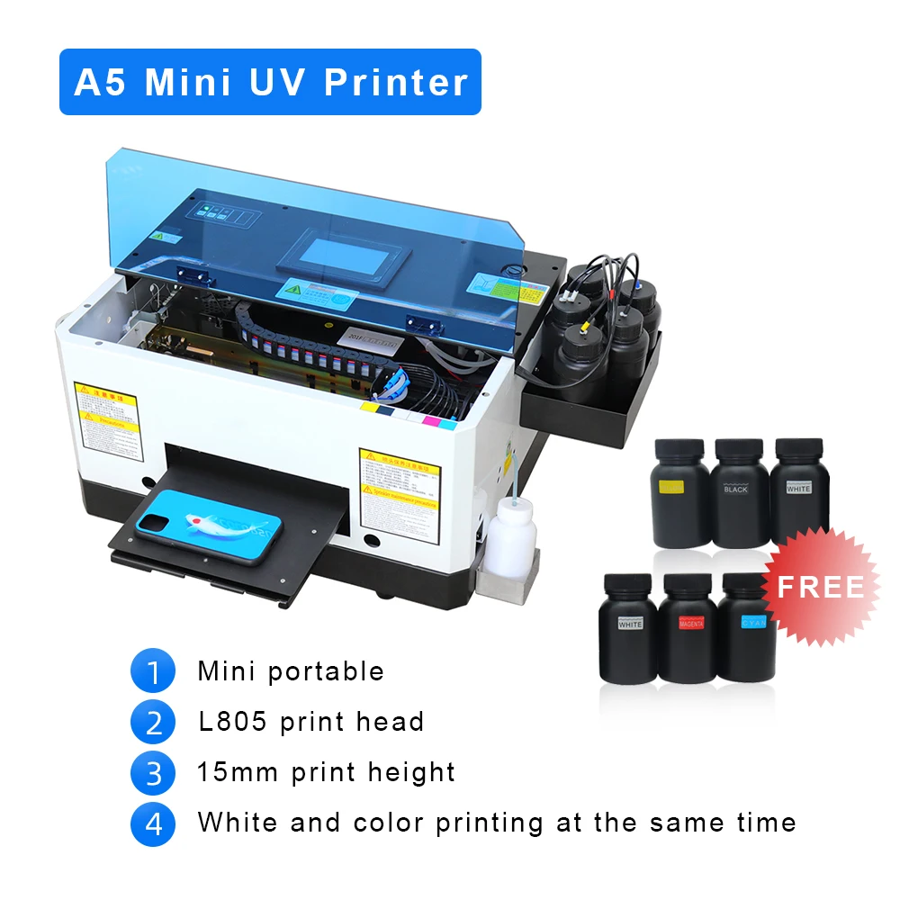 

Poartable Mini UV Printer A5 Phone Case Printing Machine Automatic UV Flatbed Printer For Phone Case Acrylic Plastic CD Pens