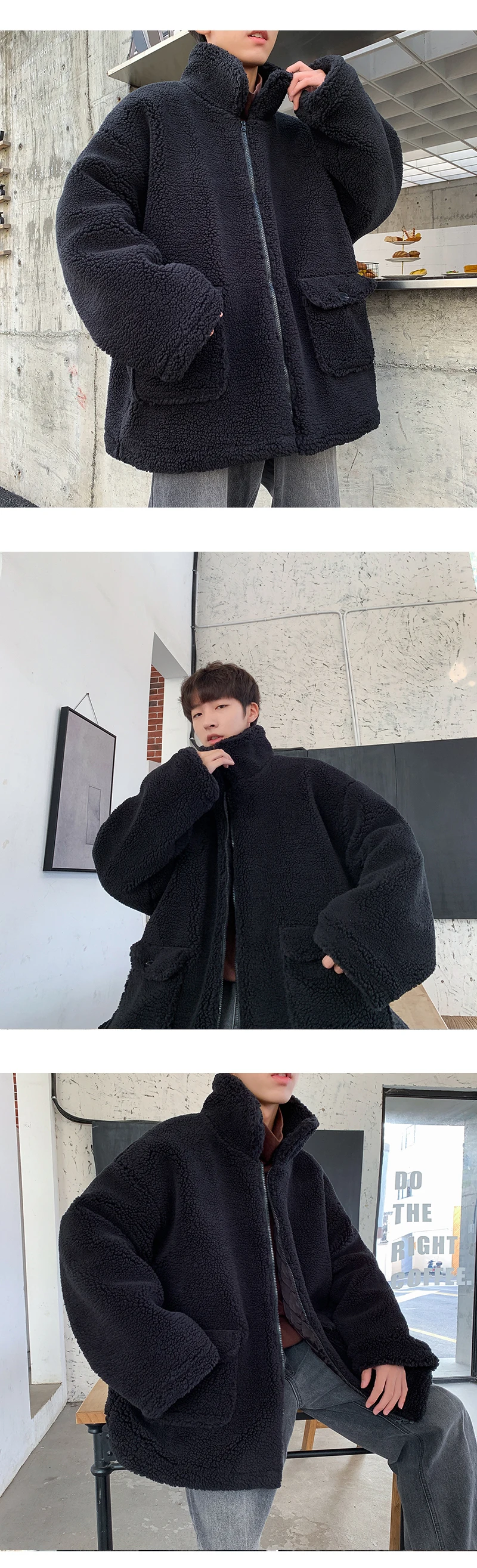 Winter Lamb Fur Jacket Men's Warm Thick Parka Men Fashion Solid Color Casual Coat Man Loose Cotton Jacket Male Clothes Overcoat