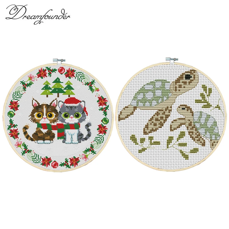 Набор для вышивки крестиком с изображением котят и черепахи | Дом сад