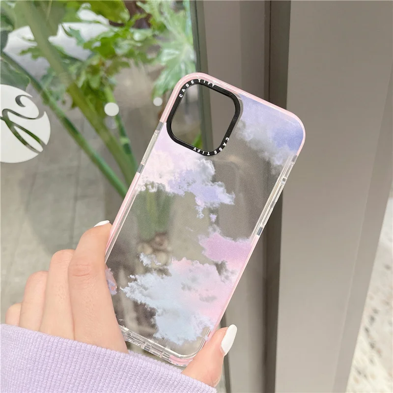 Чехол с изображением облака и граффити для iphone 12 mini 11 pro max прозрачный розовый