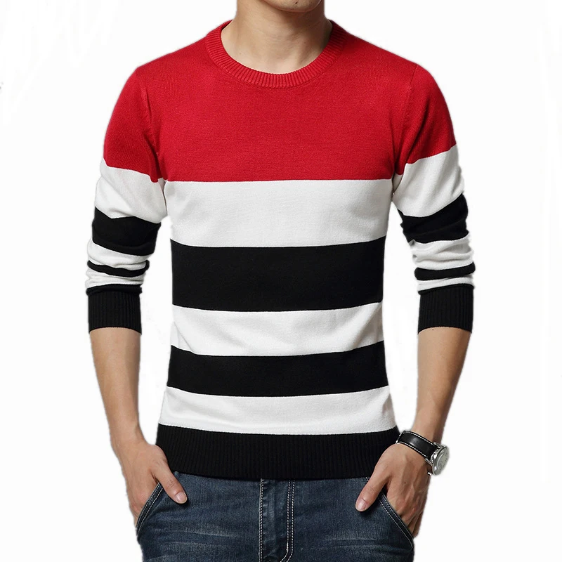 

Plus size 5XL Sweater Men Casual O-Neck Striped Slim Fit Knitting Mens Sweaters And Pullover Men pull homme Clothing