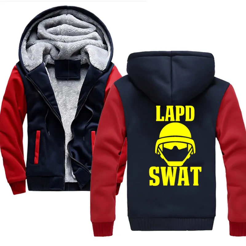 

male funny present Los Angeles Special Police Force LAPD SWAT Mens warm coat Men thick jacket LAPD SWAT Print Cotton warm coat