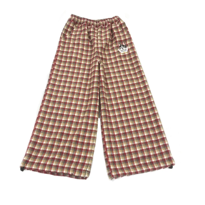 Женские осенние шерстяные брюки в клетку повседневные свободные штаны зимние