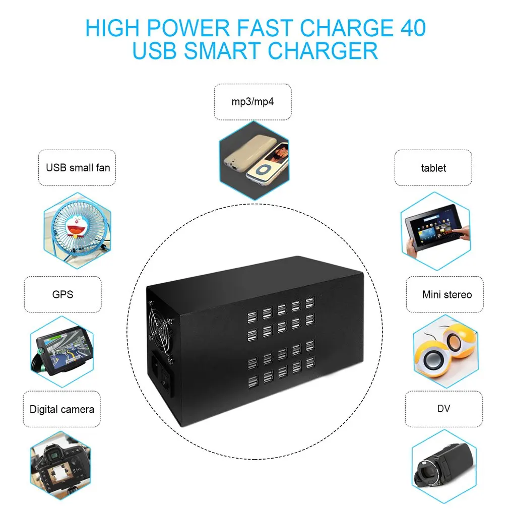 40 Порты usb-хаб 300W Зарядное устройство 5V 60A Смарт зарядная станция встроенный