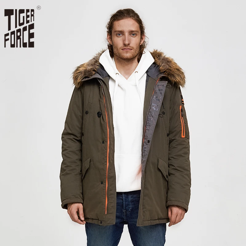 TIGER FORCE Мужская Парка Ватник Мужская Зимняя Куртка Мужская Толстая Парка Водонепроницаемый Искусственный Мех Верхняя Одежда Зимняя Куртка