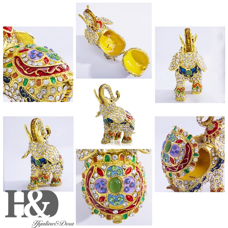 H& D ручная роспись, эмалированная фигурка слона, животное, декоративное украшение, навесные коробки для украшений, брелок, уникальный подарок для домашнего декора