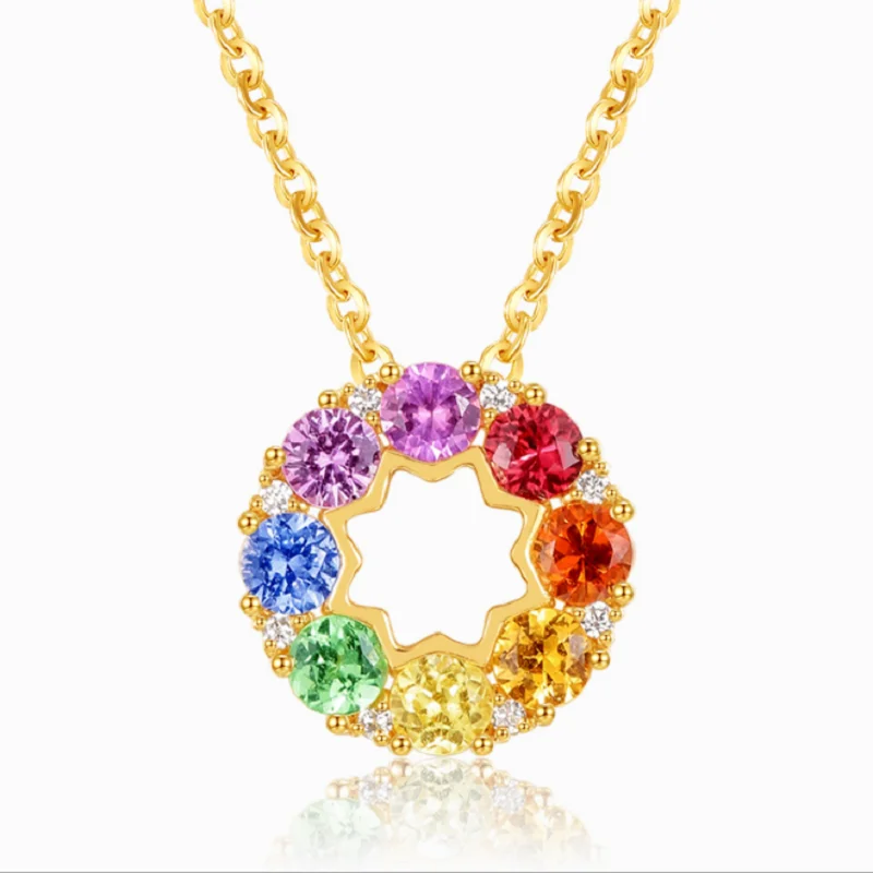 

QTT Rainbow Cubic Zirconia Pendant Necklace 18k Gold Chain Necklace Choker Necklace For Women Wedding Fine Jewelry