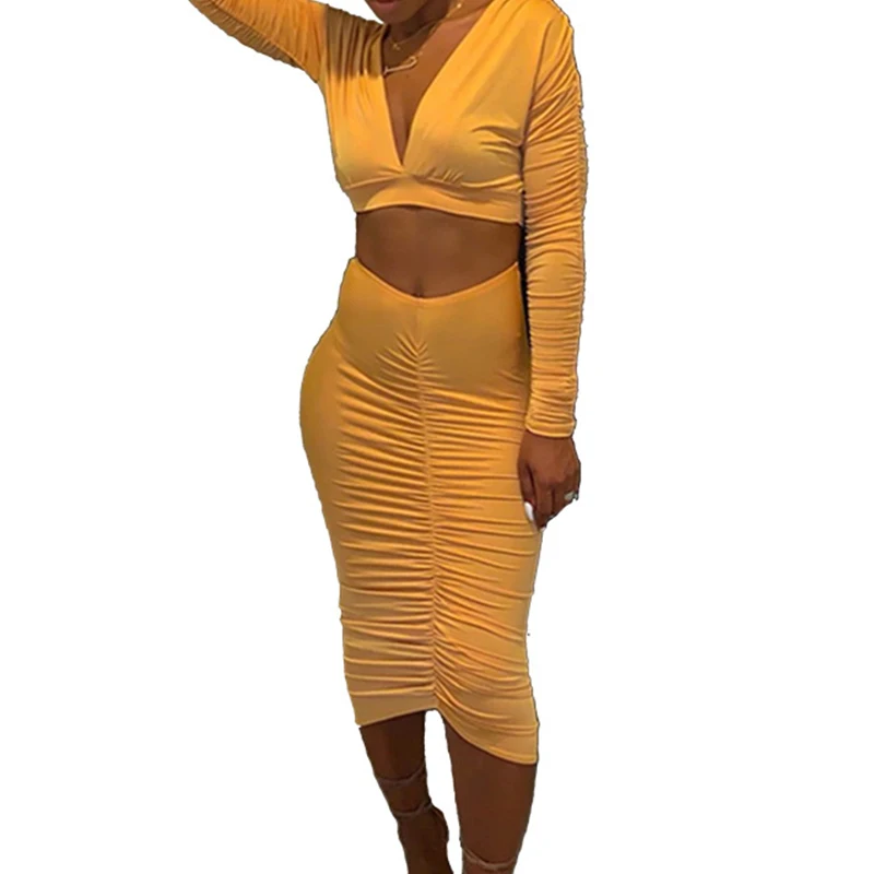 Женское сексуальное плиссированное платье костюмы с v образным вырезом и длинным