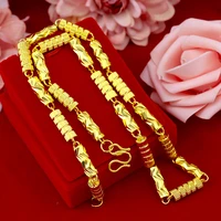 fashion necklace for men yellow gold color solid bamboo car flower chain choker wedding engagement anniversary jewelry gift male