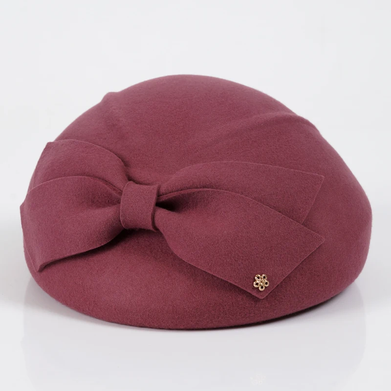 Deep pink Charles Perra, женская модная шапка, новинка, осенне-зимний берет, элегантные женские фетровые шляпы, сохраняющие тепло, повседневные шерстяные шапки, шапки 5716 - Цвет: Deep pink