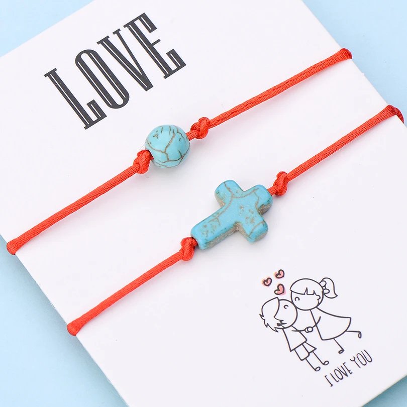 IYOE 2 шт./компл. Wish Card любовь ручной плетеный браслет для пары для женщин и мужчин Красная Нить круглые бусины Крест Шарм браслет подарок любителю