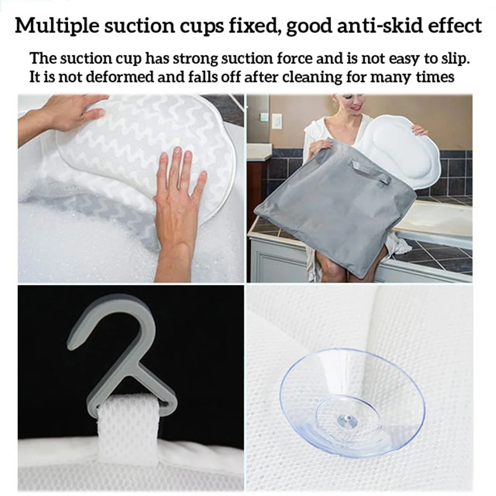 

Neck Comfort Bathtub Pillow Suction Cup Air Mesh Head Neck Back Shoulder Support Shower 3D Ventilation SPA Bathtub Pillow